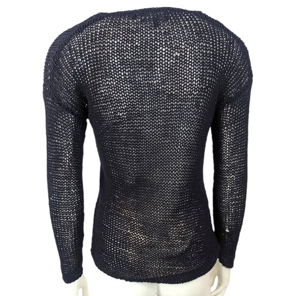 Vince Open Stitch Pullover Sweater Womens XS Black Long Sleeve Quiet Luxury - Picture 7 of 10